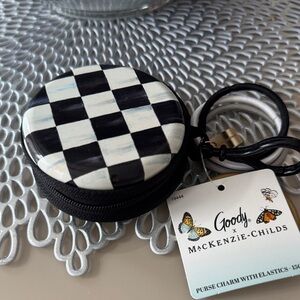MacKenzie-Childs Black and White Check Round Purse Charm with Elastics
